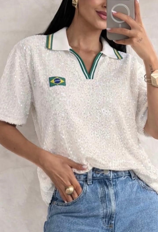 White Brazilian Sequin Blouse