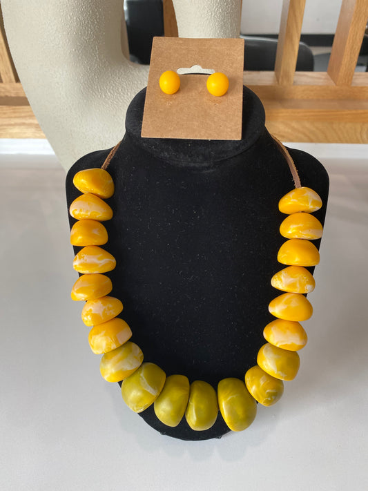 YELLOW RESINE NECKLACE AND EARRINGS
