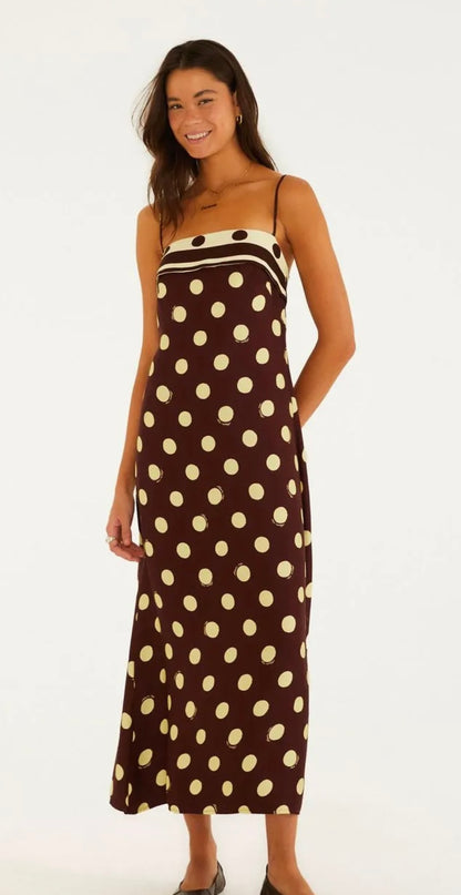 FarmRio Burgundy Polkadots   Long Dress