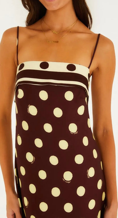 FarmRio Burgundy Polkadots   Long Dress