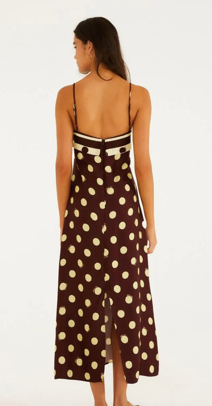 FarmRio Burgundy Polkadots   Long Dress