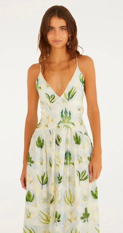 FarmRio White/Grenn Floral Dress